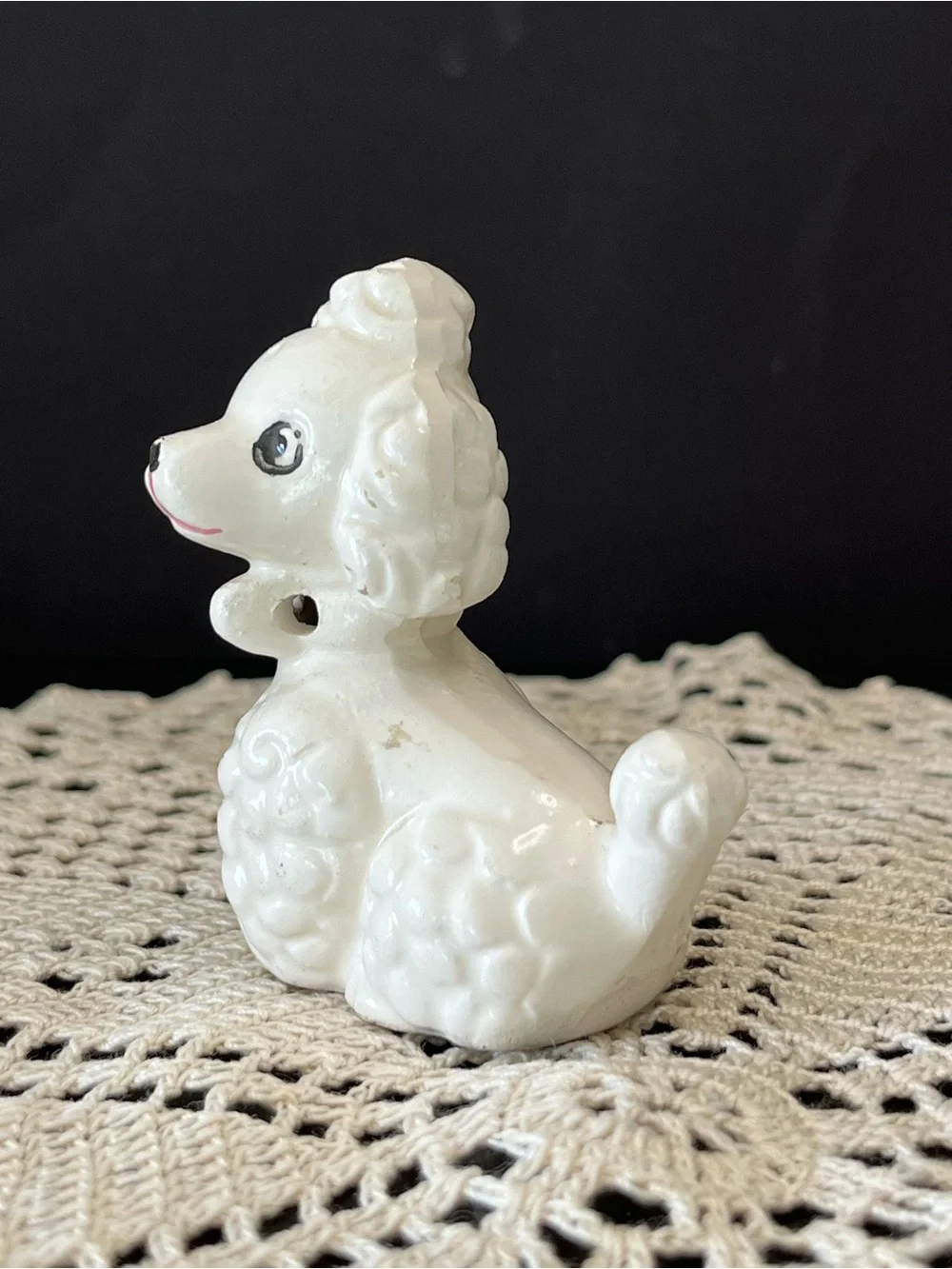 Vintage Style White Ceramic Poodle Dog Figurine Hand Painted